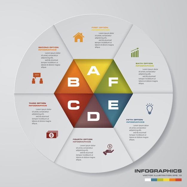 6 steps modern pie chart infographics elements.