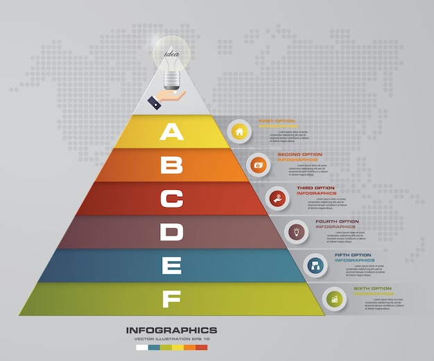 6 ступеней пирамиды со свободным пространством для текста на каждом уровне.