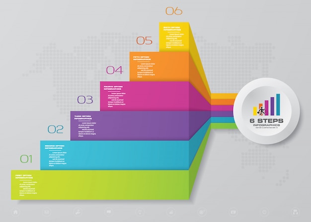 Scala di 6 gradini elemento infografico per presentazione.