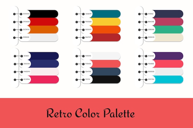 Vector 6 verschillende retro kleurenpaletten