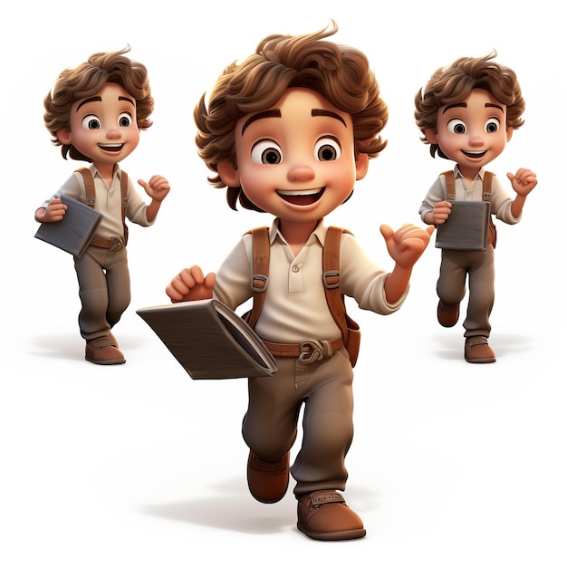 Vector 6 year old boy cartoon character multiple poses and expres