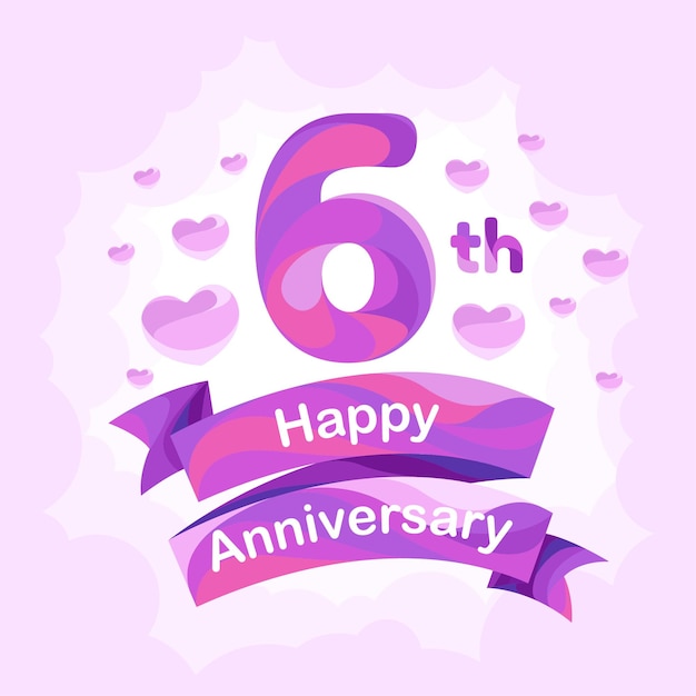 6 years anniversary vector icon logo greeting card design element with love for 6th anniversary