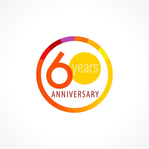 60 jaar oud logo. Gekleurde ronde sjabloon. Het vieren van het 60-jarig jubileum of het top 60-nummerlogo.