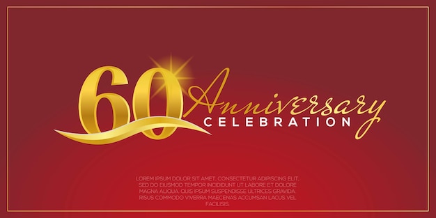 60-jarig jubileum, vectorontwerp voor jubileumviering met gouden en rode kleur.