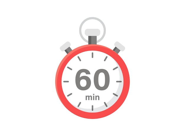 60 minutes on stopwatch icon in flat style clock face timer vector illustration on isolated background countdown sign business concept