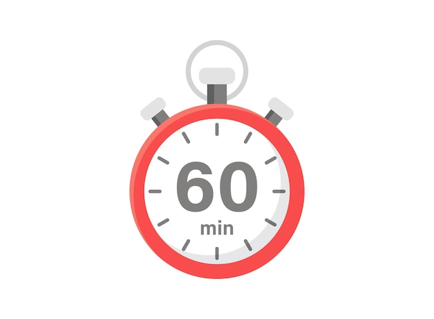 60 minutes on stopwatch icon in flat style Clock face timer vector illustration on isolated background Countdown sign business concept