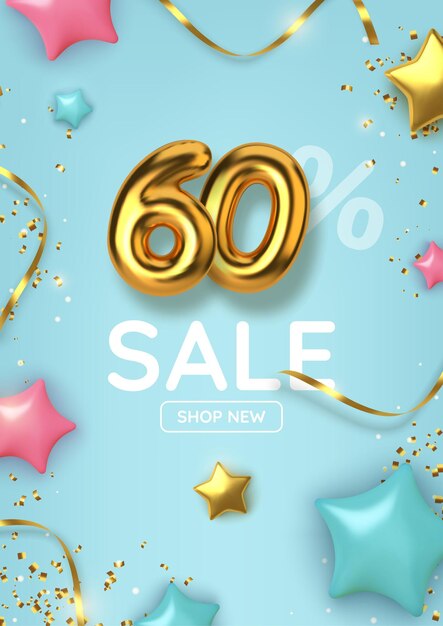 60 sconto di vendita di promozione fatta di palloncini d'oro realistici con stelle