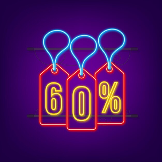 60 percent off sale discount neon tag discount offer price tag 60 percent