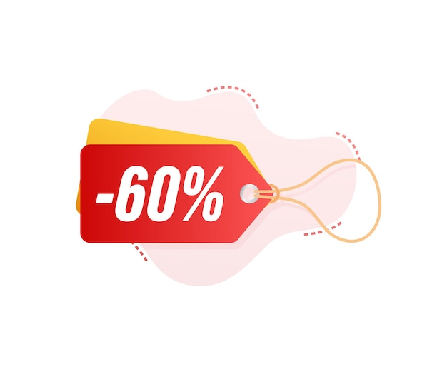 60 percent OFF Sale Discount tag. Discount offer price tag. 10 percent discount promotion flat icon with long shadow. Vector illustration.