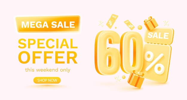 60 percent Special offer mega sale Check and gift box Sale banner and poster Vector