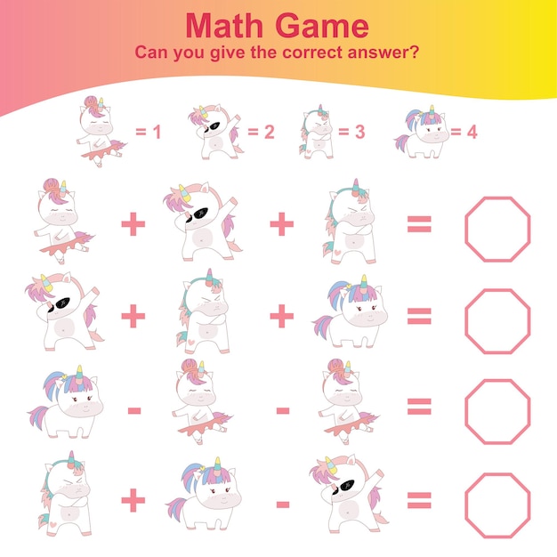 60 gioco di matematica con unicorno