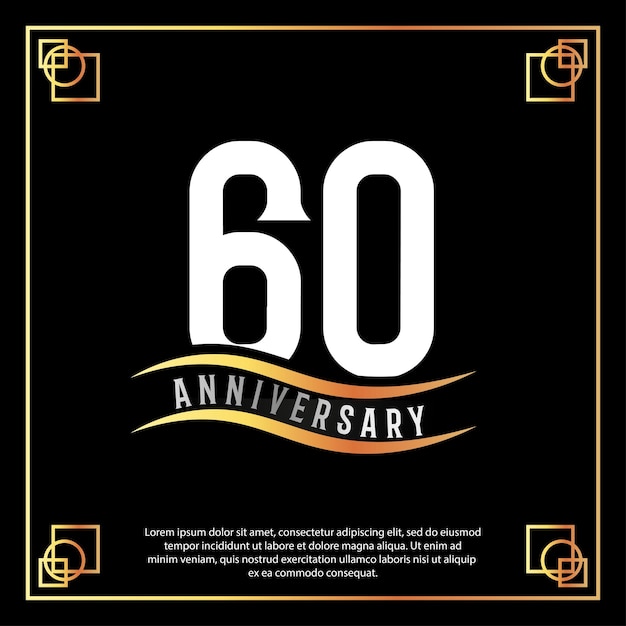 60 year anniversary logo design white golden abstract on black background template illustration