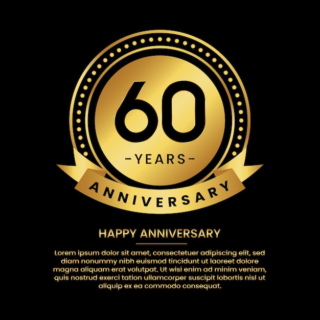 60 years anniversary banner with luxurious golden circles and halftone on a black background and replaceable text speech