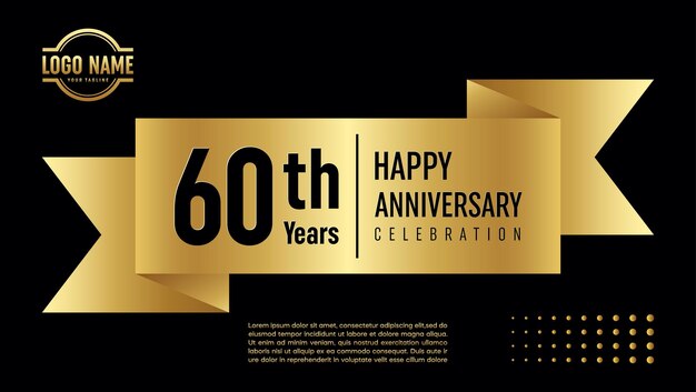 Vector 60 years anniversary template design with a golden ribbon concept