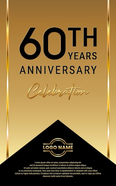 Vector 60 years anniversary template design with golden ribbon style