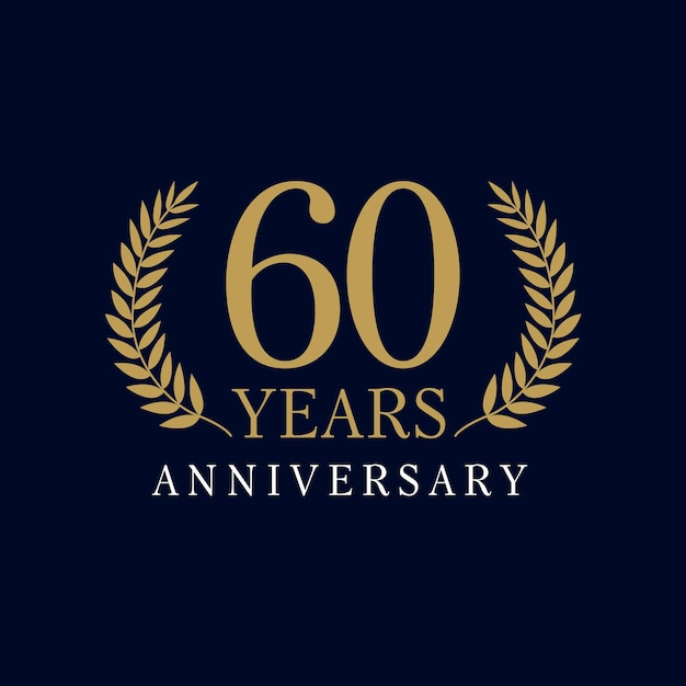 60 years old luxurious logo. Anniversary year of 60 th vector gold colored template framed of palms.