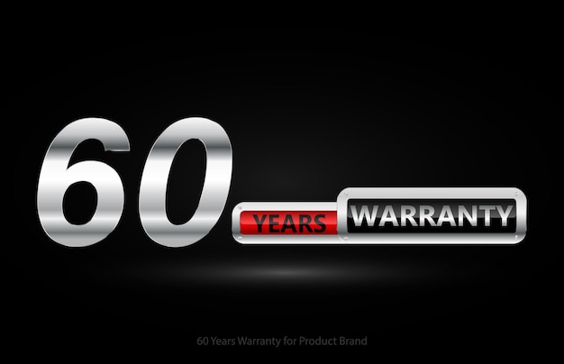 Vettore 60 anni di garanzia logo argento isolato su sfondo nero, disegno vettoriale per la garanzia del prodotto.