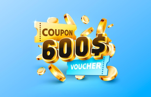 600 dollar coupon cadeaubon geld terug banner speciale aanbieding Vector illustratie