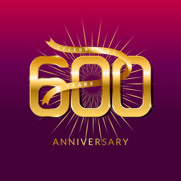 600 years anniversary vector banner template.birthday celebration banner with golden numbers