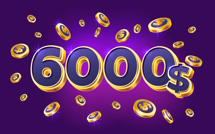 Вектор купон на 6000 долларов, подарочный ваучер, кэшбэк, баннер, специальное предложение, победитель казино, векторная иллюстрация
