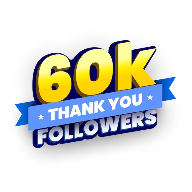 ベクトル ソーシャルネットワークの加入者に感謝する青いリボンのポスターが付いた60000人のフォロワーのバナー