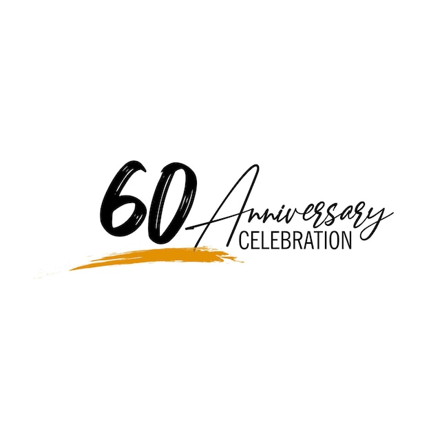 60e jaar jubileumfeest met bruin penseelontwerp op witte achtergrond.