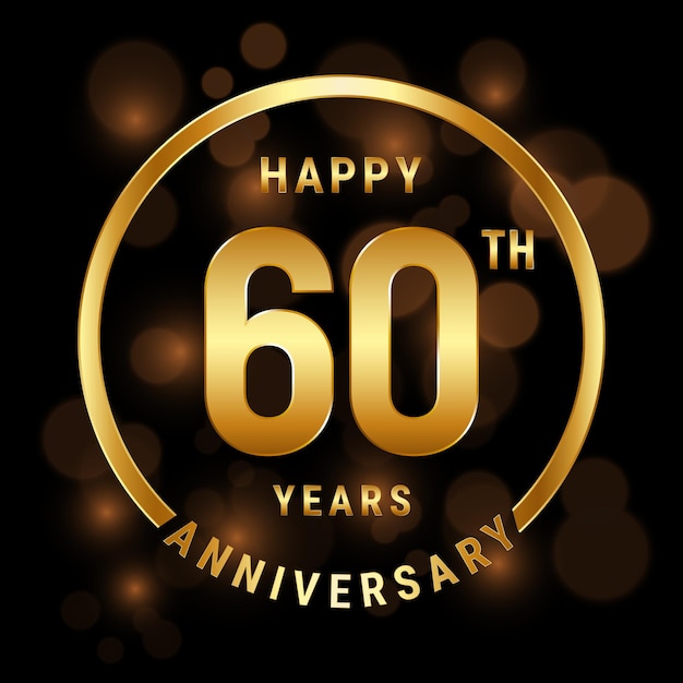 60e verjaardag sjabloonontwerp met gouden ring en nummer Vector sjabloon illustratie