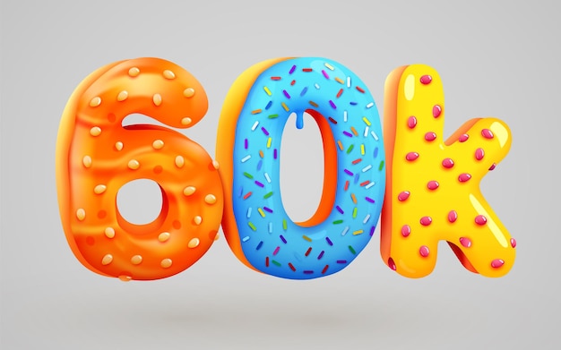 60k followers donut dessert sign social media friends followers thank you subscribers