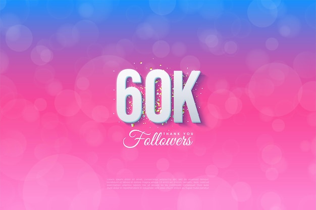 60k followers with illustrated background graded from blue to pink.