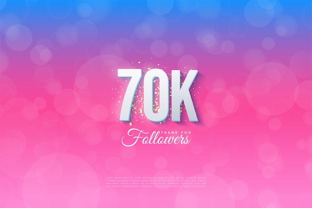 60k Followers with illustrated background graded from blue to pink.