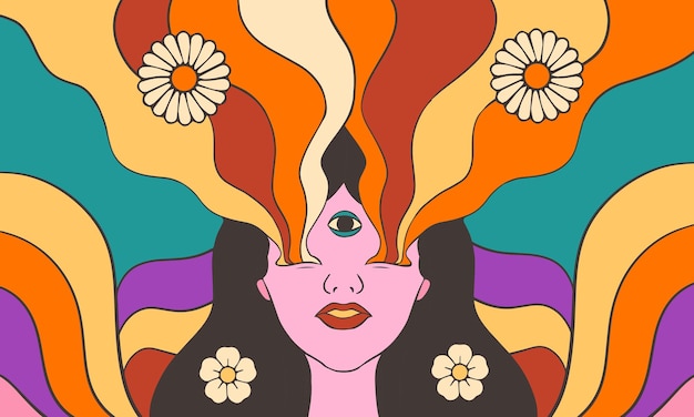 60s 70s Retro psychedelic Illustration Background