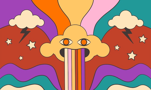 60s 70s Retro psychedelic Illustration Background