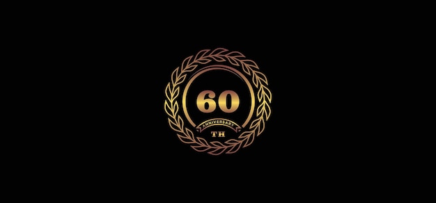 Vettore logo 60° anniversario con anello e cornice color oro e fondo nero