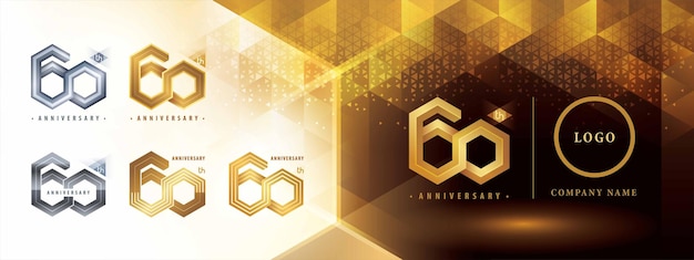 Vector 60ste verjaardag logo's 60 jaar logo abstracte gouden zeshoek oneindigheid geometrische zeshoek nummer 60