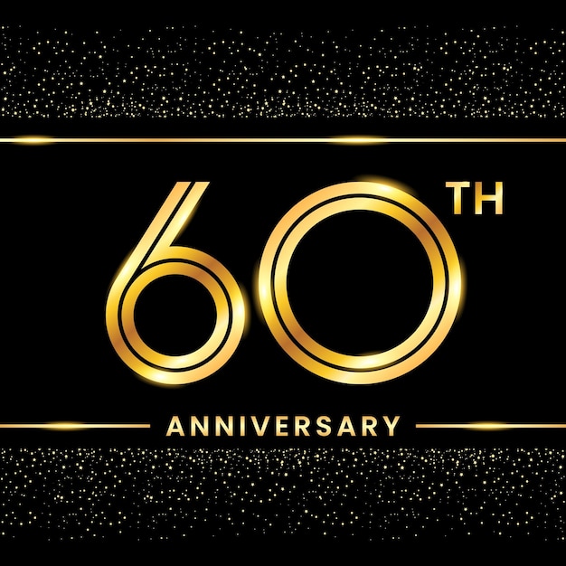 60° anniversario modello di colore oro per l'evento di compleanno line art design vector template