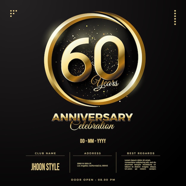 60th anniversary invitation with gold number and ring