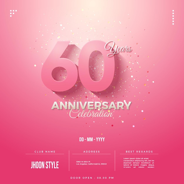 60th anniversary invitation with numbers on gradient pink background