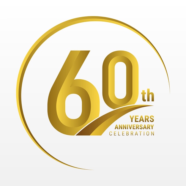 60th Anniversary Logo design with golden color and ring Logo Vector Template