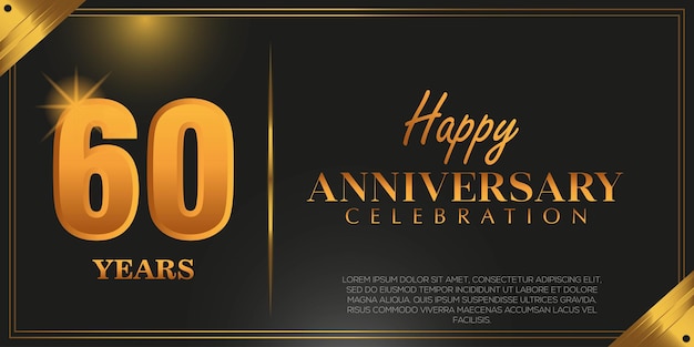 Vector 60th anniversary logo with confetti golden colored isolated on black background, vector design .