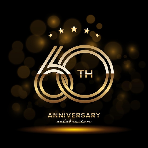 60th Anniversary logo with gold color and double line style Logo Vector Template