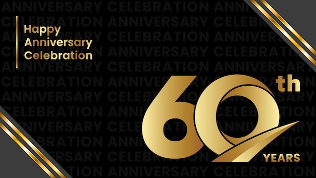 Vector 60th anniversary template with golden number and text isolated on black background vector template