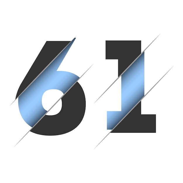 Vettore numero 61, design con taglio 3d. icona per il design della celebrazione. tipografia vettoriale. design nero creativo.