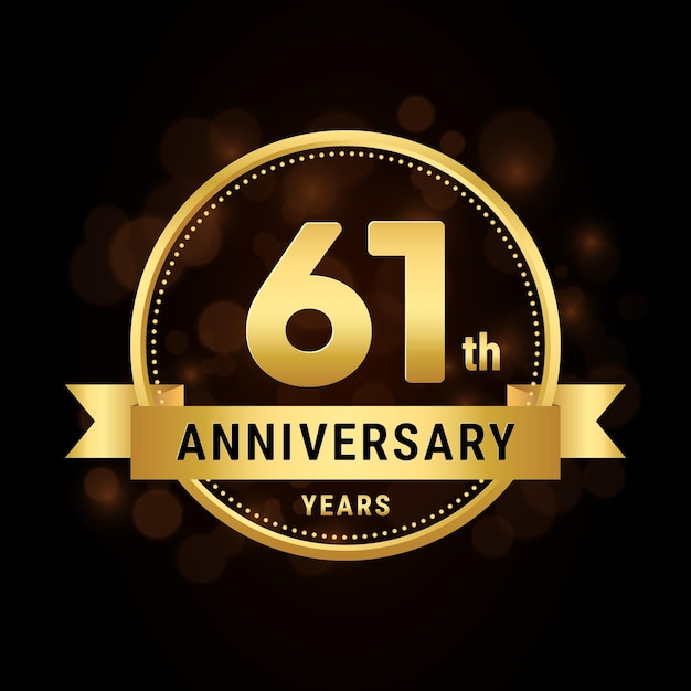 61e verjaardag verjaardag viering sjabloonontwerp met gouden lint Logo vectorillustratie