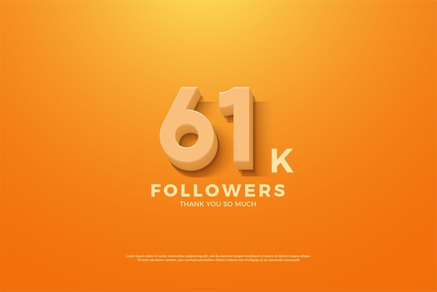 Vettore 61k follower con numeri 3d realistici.