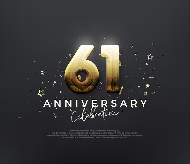 61st anniversary celebration with shiny gold numbers on a black background Premium vector background for greeting and celebration