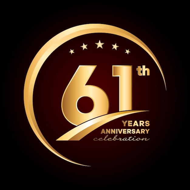 61st anniversary template design with gold color number and ring