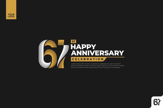 61st happy anniversary celebration with gold and silver on black background