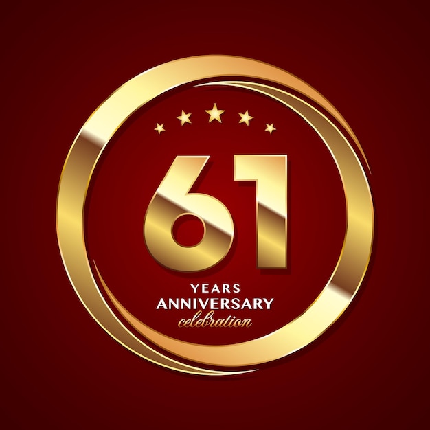 61th Anniversary logo design with shiny gold ring style Logo Vector Template Illustration