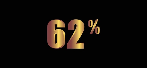 62 percent on black background 3D gold isolated vector image