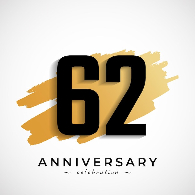 Vector 62 year anniversary celebration with gold brush symbol isolated on white background